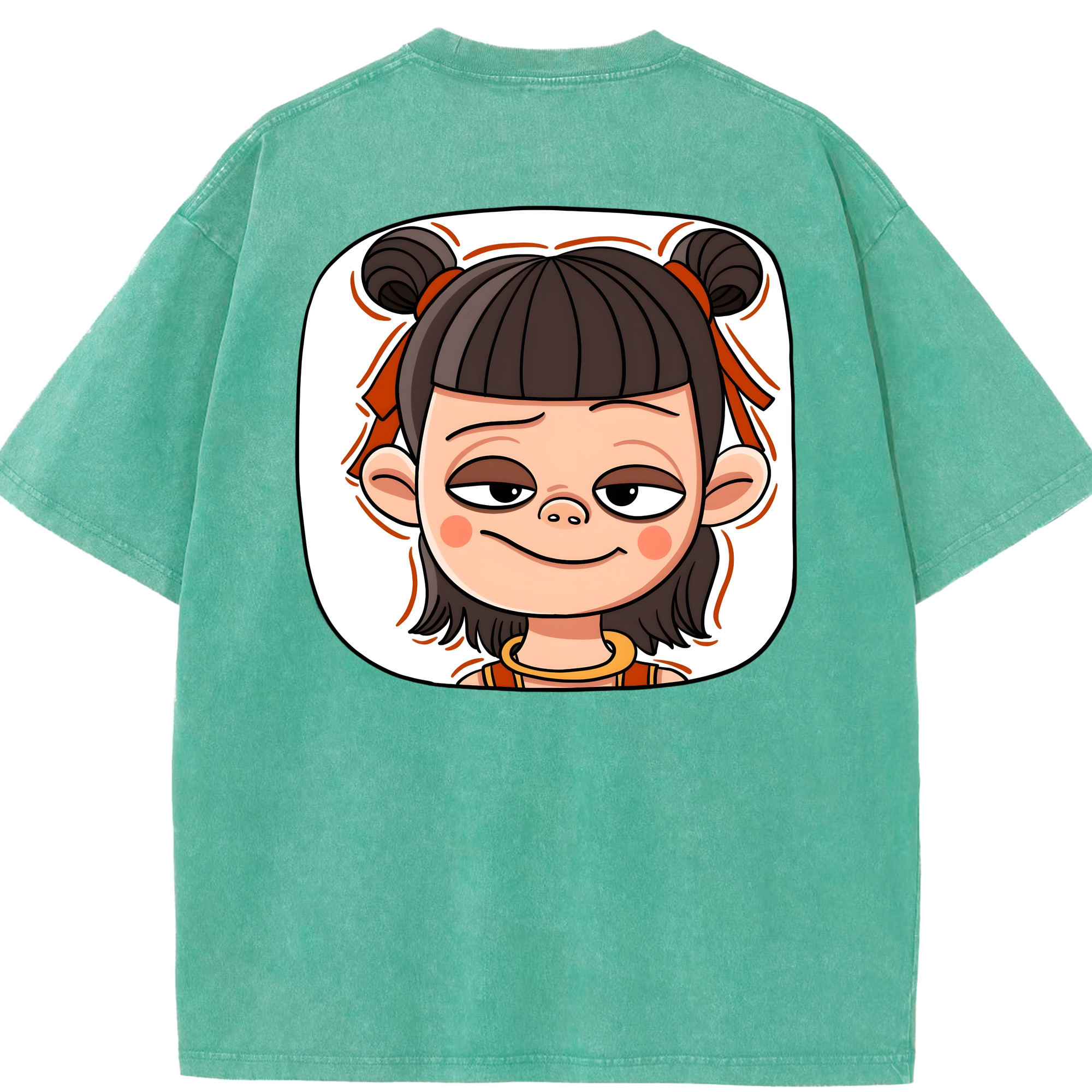 （画像用） Ne Zha 2 ナタ 魔童の大暴れ 綿100% ヴィンテージ風 半袖Tシャツ（背面プリント）
